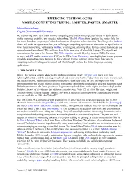 Emerging Technologies Mobile-Computing Trends: Lighter, Faster, Smarter