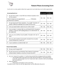 Patient Phone Screening Form