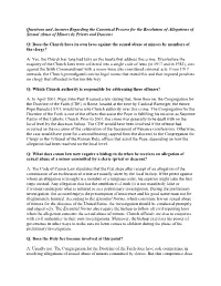Questions and Answers Regarding the Canonical Process for the Resolution of Allegations of Sexual Abuse of Minors by Priests and Deacons