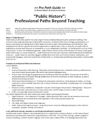Public History”: Professional Paths Beyond Teaching