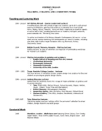 Stephen Nelson C.V. Teaching, Curating and Community Work
