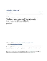 The Fourth Amendment's National Security Exception: Its History and Limits L
