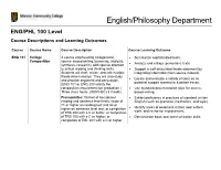 ENG/PHL 100 Level Course Descriptions & Learning Outcomes