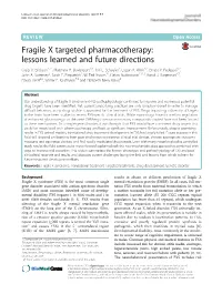 Fragile X Targeted Pharmacotherapy: Lessons Learned and Future Directions Craig A