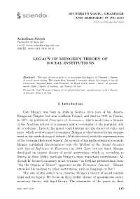 Legacy of Menger's Theory of Social Institutions