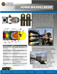 M430A1 HEDP 40Mm Grenade Is the High Velocity Grenade of Choice for Our Warfighters Using the MK19 and MK47 Automatic Grenade Launchers