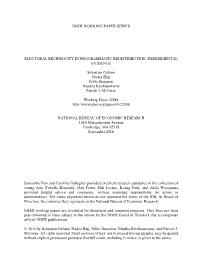NBER WORKING PAPER SERIES ELECTORAL RECIPROCITY in PROGRAMMATIC REDISTRIBUTION: EXPERIMENTAL EVIDENCE Sebastian Galiani Nadya Ha