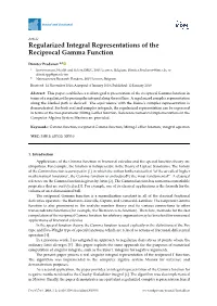 Regularized Integral Representations of the Reciprocal Gamma Function