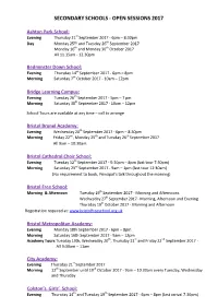 Secondary Schools - Open Sessions 2017