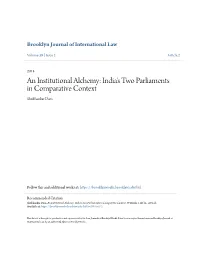 An Institutional Alchemy: India's Two Parliaments in Comparative Context Shubhankar Dam