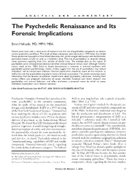 The Psychedelic Renaissance and Its Forensic Implications
