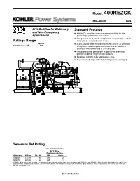 400REZCK Standard Features Ratings Range