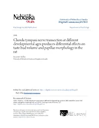 Chorda Tympani Nerve Transection at Different Developmental Ages Produces Differential Effects on Taste Bud Volume and Papillae Morphology in the Rat Suzanne I