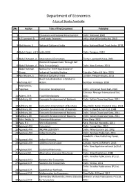 Department of Economics a List of Books Available