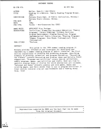 Montana Provides Information and Techniques for Developing and Implementing a Summer Reading Program at Public Libraries