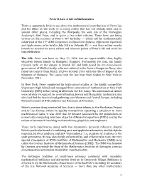 Peter D. Lax: a Life in Mathematics