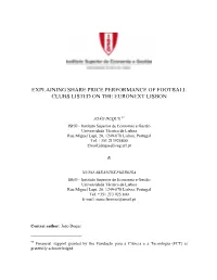 Explaining Share Price Performance of Football Clubs Listed on the Euronext Lisbon