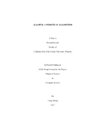 ALGOHUB: a WEBSITE of ALGORITHMS a Project Presented to the Faculty of California State Polytechnic University, Pomona in Partia