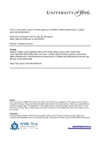Autism Spectrum Conditions Affect Preferences in Valued Personal Possessions