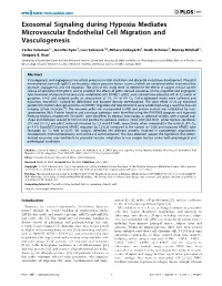 Exosomal Signaling During Hypoxia Mediates Microvascular Endothelial Cell Migration and Vasculogenesis