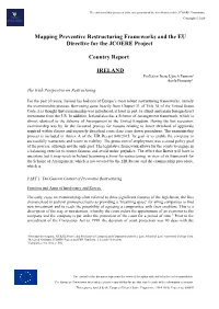 Mapping Preventive Restructuring Frameworks and the EU Directive for the JCOERE Project