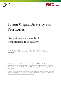 Forum Origin, Diversity and Territories