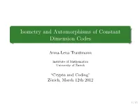 Isometry and Automorphisms of Constant Dimension Codes