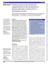 Nutraceuticals and Nutritional Supplements for the Treatment of Bipolar Disorder: Protocol for a Systematic Review