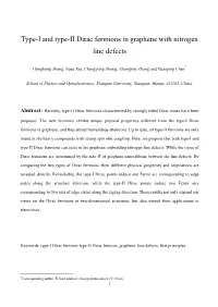 Type-I and Type-II Dirac Fermions in Graphene with Nitrogen Line Defects