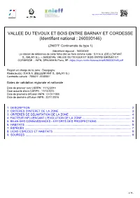 VALLEE DU TEVOUX ET BOIS ENTRE BARNAY ET CORDESSE (Identifiant National : 260030146)