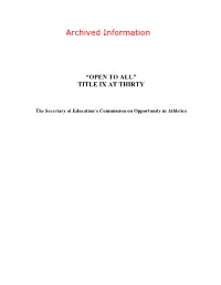 Archived: "Open to All": Title IX at Thirty