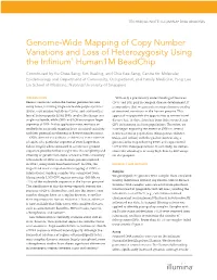 Genome-Wide Mapping of Copy Number Variations and Loss of Heterozygosity Using the Infinium® Human1m Beadchip