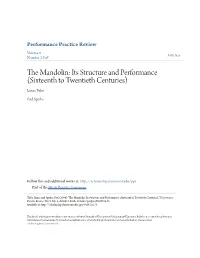The Mandolin: Its Structure and Performance (Sixteenth to Twentieth Centuries) James Tyler and Paul Sparks