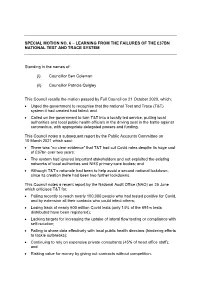 Special Motion No. 6 – Learning from the Failures of the £37Bn National Test and Trace System