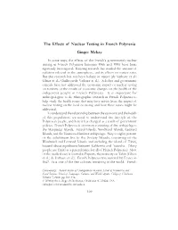 The Effects of Nuclear Testing in French Polynesia Ginger Mckay