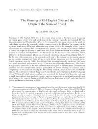 The Meaning of Old English Stow and the Origin of the Name of Bristol