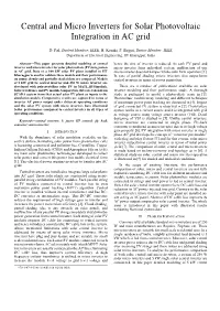 Central and Micro Inverters for Solar Photovoltaic Integration in AC Grid
