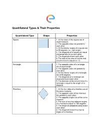 Quadrilateral Types & Their Properties