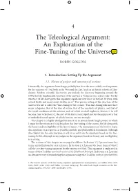 The Teleological Argument: an Exploration of the Fine-Tuning of the Universe