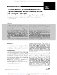 Alternate Metabolic Programs Define Regional Variation of Relevant Biological Features in Renal Cell Carcinoma Progression