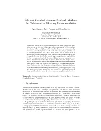 Efficient Pseudo-Relevance Feedback Methods for Collaborative Filtering Recommendation