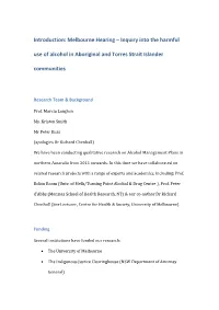Inquiry Into the Harmful Use of Alcohol in Aboriginal and Torres Strait Islander Communities