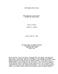 Nber Working Paper Series Mean Reversion in Stock Prices: Evidence
