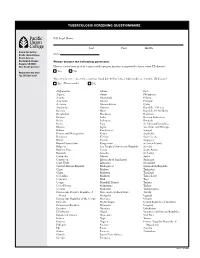 Tuberculosis Screening Questionnaire