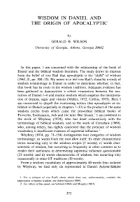 Wisdom in Daniel and the Origin of Apocalyptic