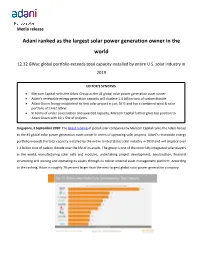 Adani Ranked As the Largest Solar Power Generation Owner in the World
