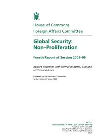 Global Security: Non–Proliferation
