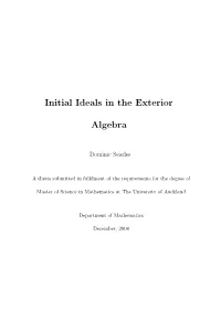 Initial Ideals in the Exterior Algebra Over a Vector Space of Dimension N
