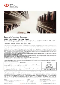 Scheme Information Document for HSBC Ultra Short Duration Fund