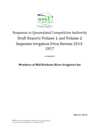 Draft Reports Volume 1 and Volume 2 Seqwater Irrigation Price Review 2013- 2017